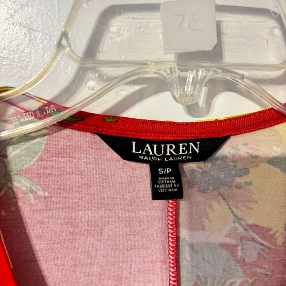 Lauren Ralph Lauren Jersey Wrap Dress Small Orange Floral Surplice Neck NWT - Picture 4 of 11